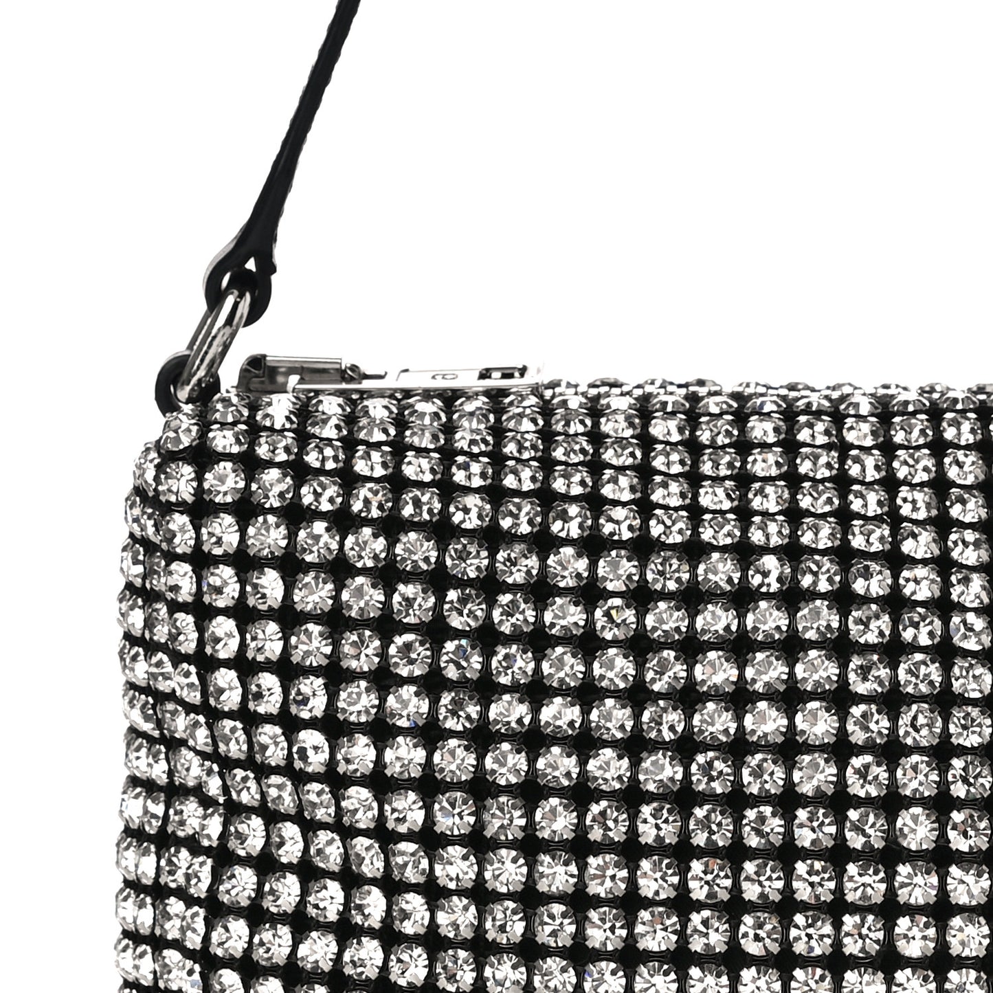Mesh Crystal Rhinestone Mini Heiress Pouch Black Silver