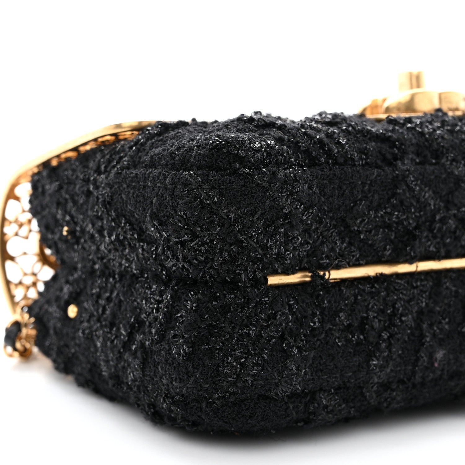 Chanel Metal Tweed Logo CC Minaudiere Flap Bag Black Gold 9 of 10