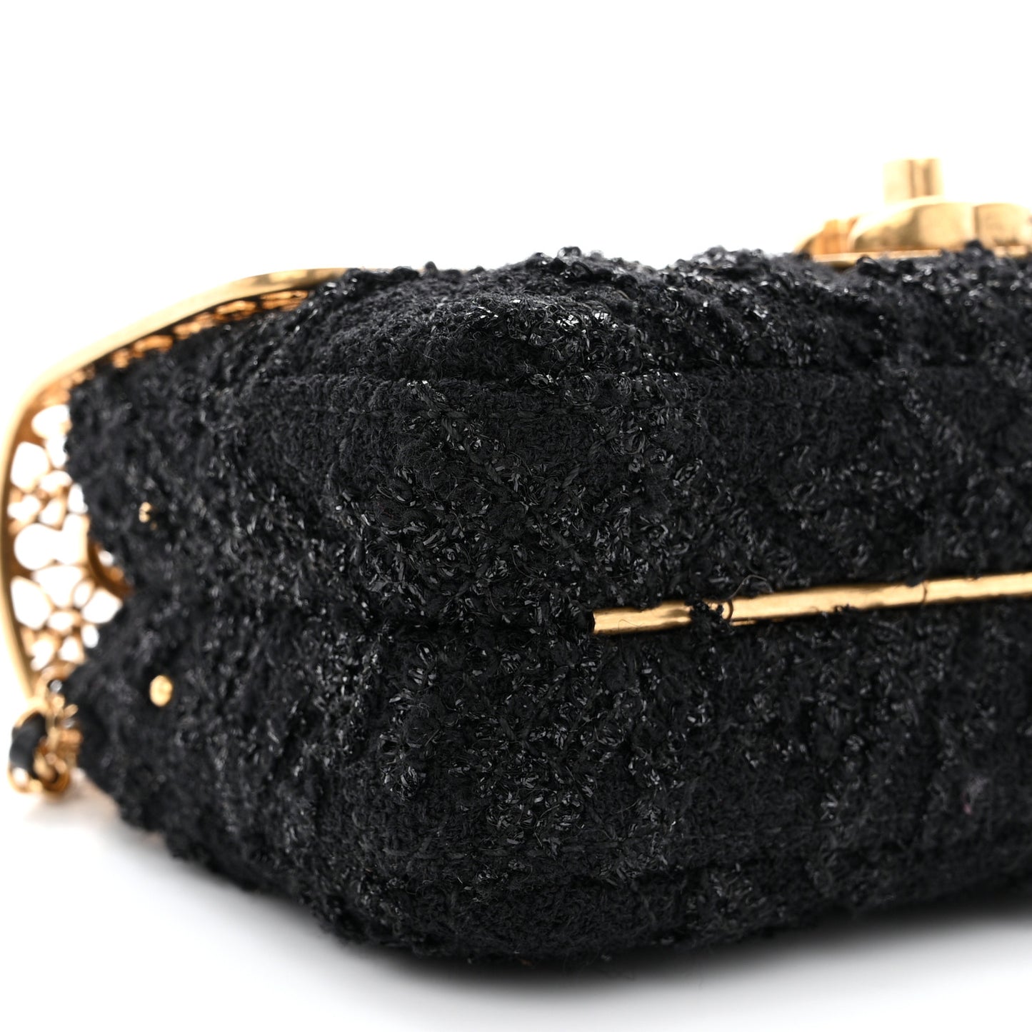 Metal Tweed Logo CC Minaudiere Flap Bag Black Gold