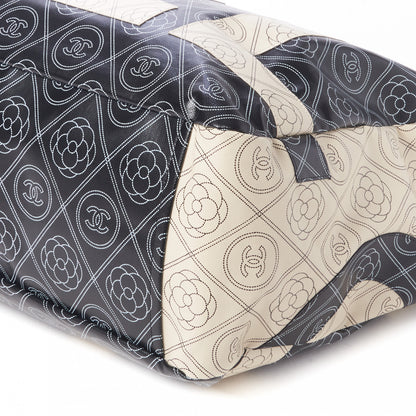 Chanel Coated Canvas Camellia Large Shopping Tote Black Beige 5 of 9