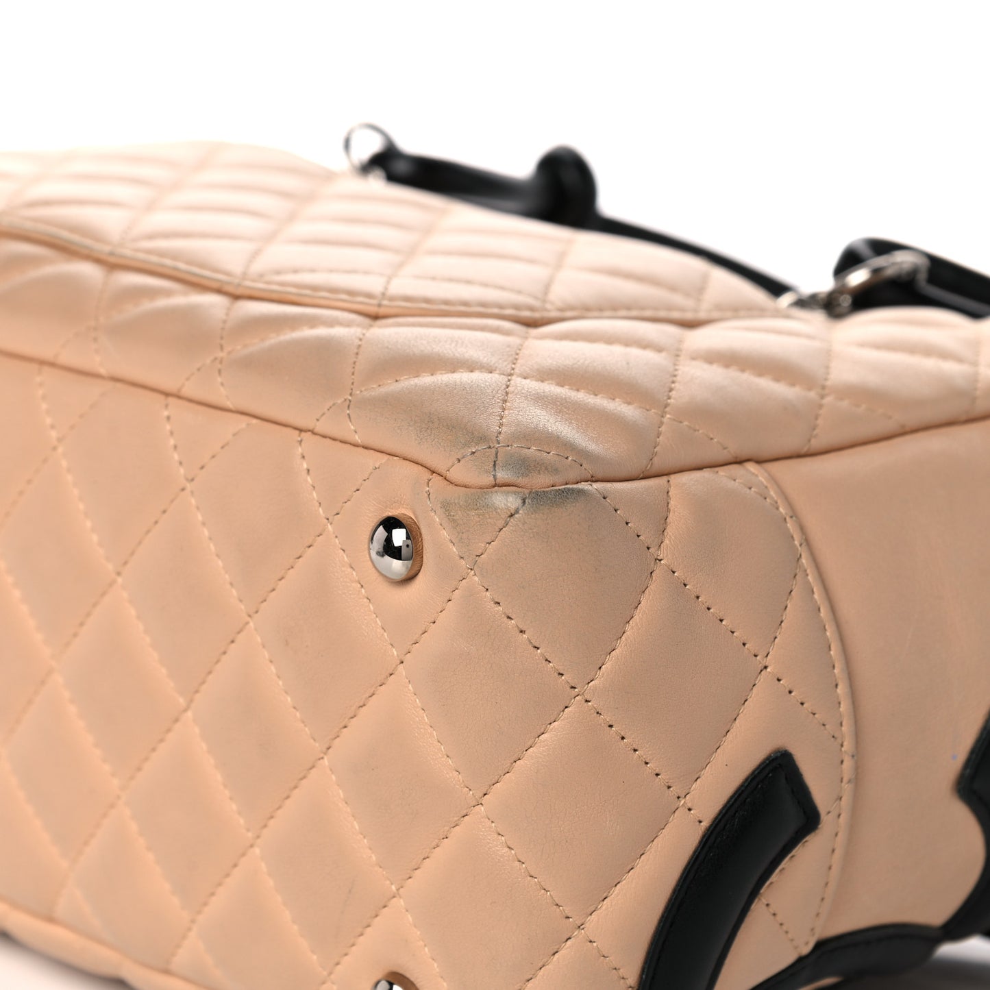 Calfskin Quilted Large Cambon Bowler Beige Black