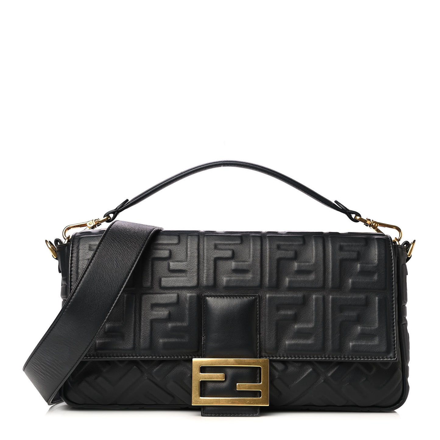 Nappa FF 1974 Embossed Large Baguette Black