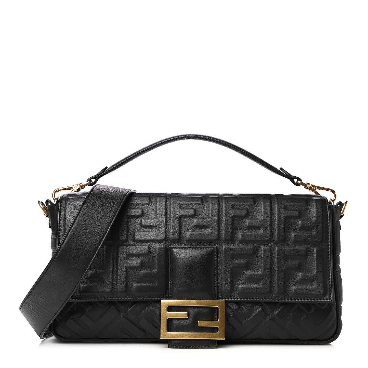 Fendi Nappa FF 1974 Embossed Large Baguette Black 2 of 8