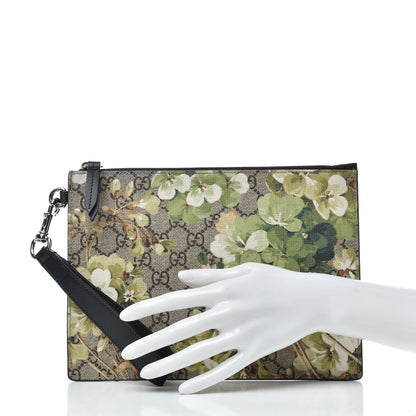 Gucci GG Supreme Monogram Blooms Small Zip Wristlet Pouch Beige New Military Black 2 of 6