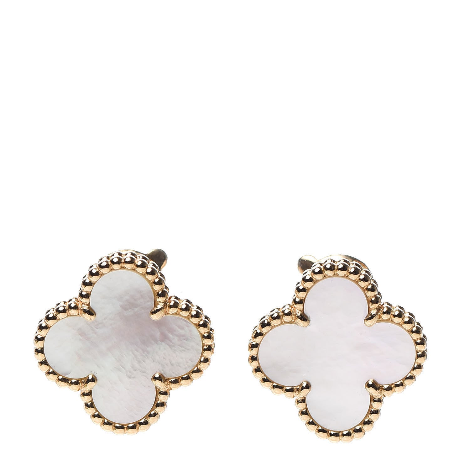 Van Cleef & Arpels 18K Yellow Gold Mother of Pearl Vintage Alhambra Earrings 1 of 5