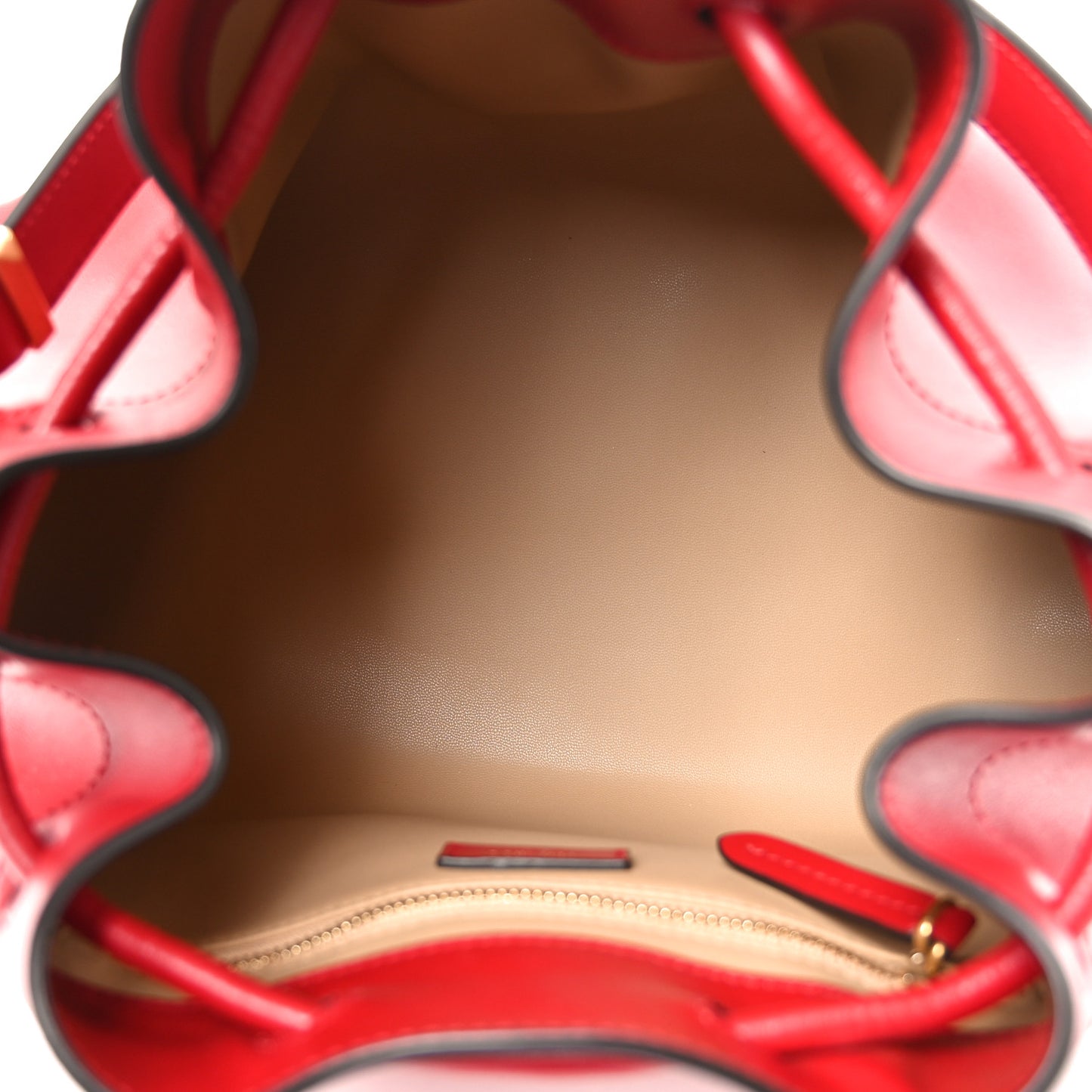 Smooth Shiny Calfskin Cinch M Bucket Bag Ruby Red