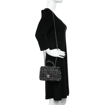 Chanel Tweed Quilted Mini Top Handle Rectangular Flap Black White 2 of 12