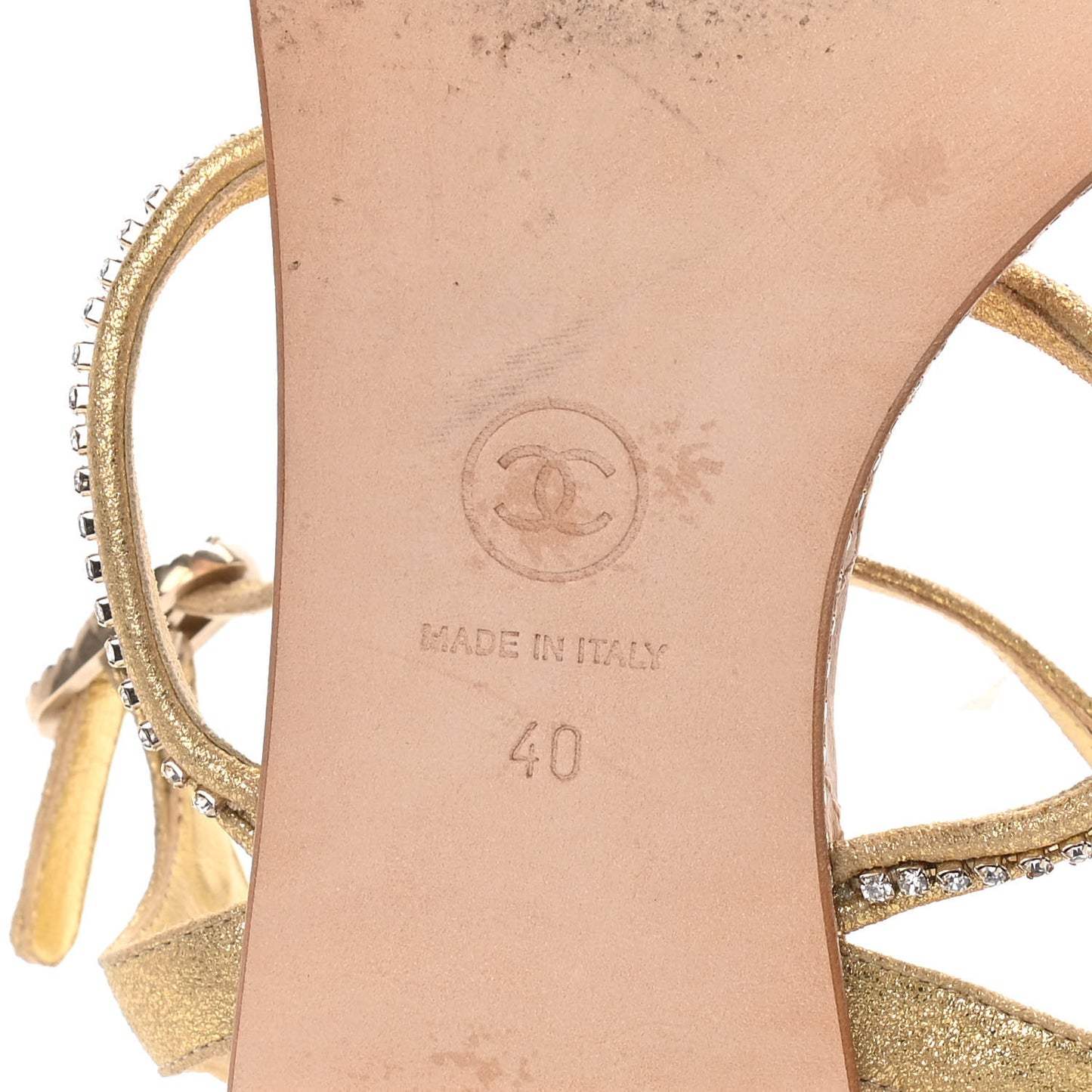 Metallic Calfskin Crystal CC Sandals 40 Gold