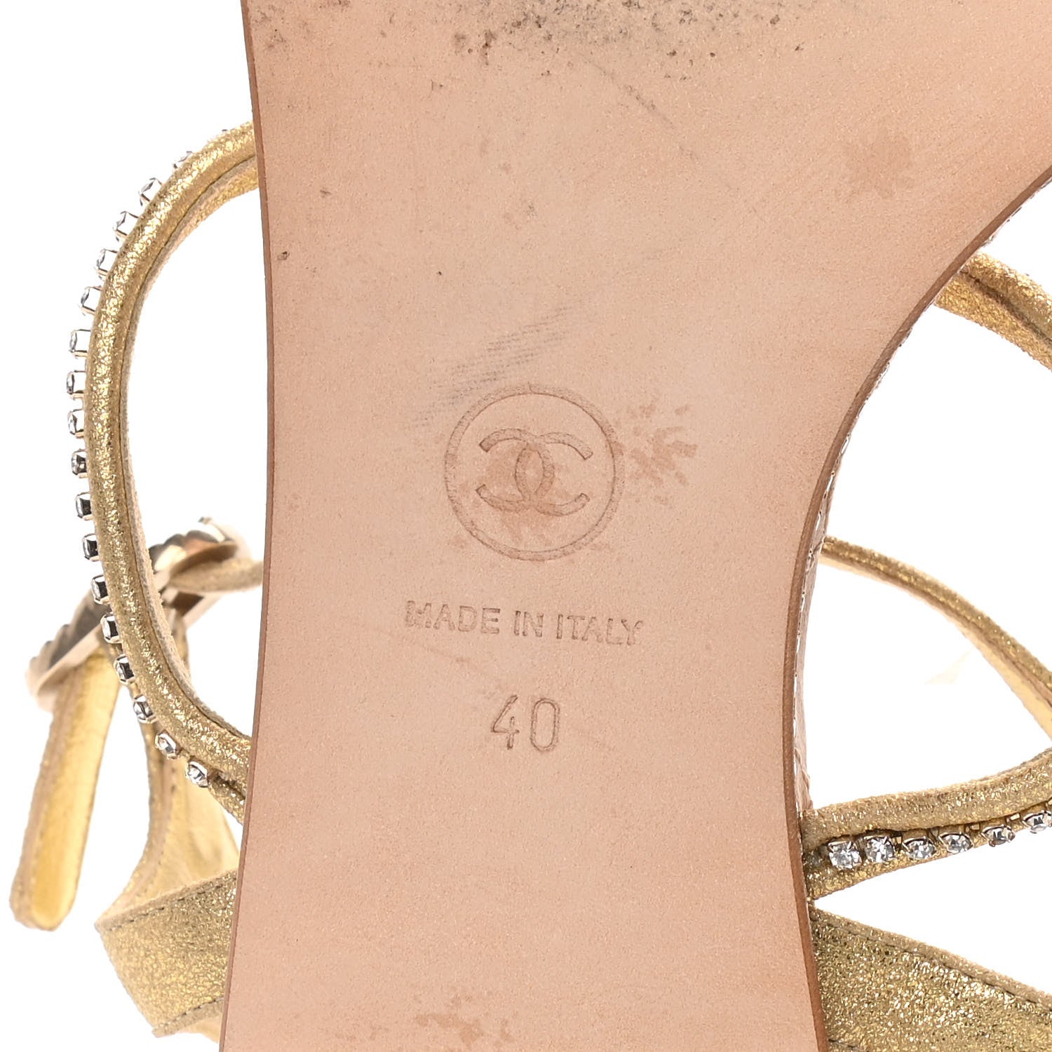 Chanel Metallic Calfskin Crystal CC Sandals 40 Gold 8 of 13