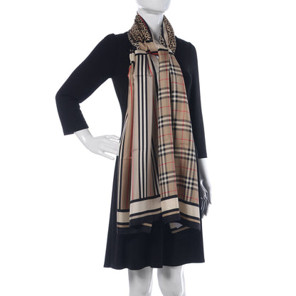 Burberry Silk Monogram Icon Check Print Scarf Archive Beige 2 of 5