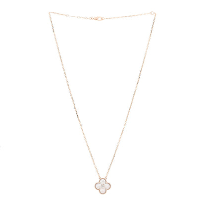Van Cleef & Arpels 18K Rose Gold Diamond Pink Mother of Pearl Vintage Alhambra Pendant Necklace 3 of 8