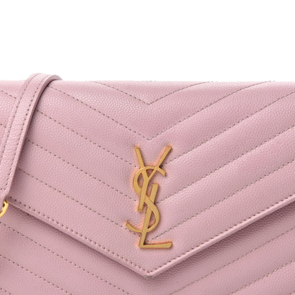 Saint Laurent Grain De Poudre Matelasse Chevron Monogram Envelope Chain Wallet Pale Pink 13 of 13