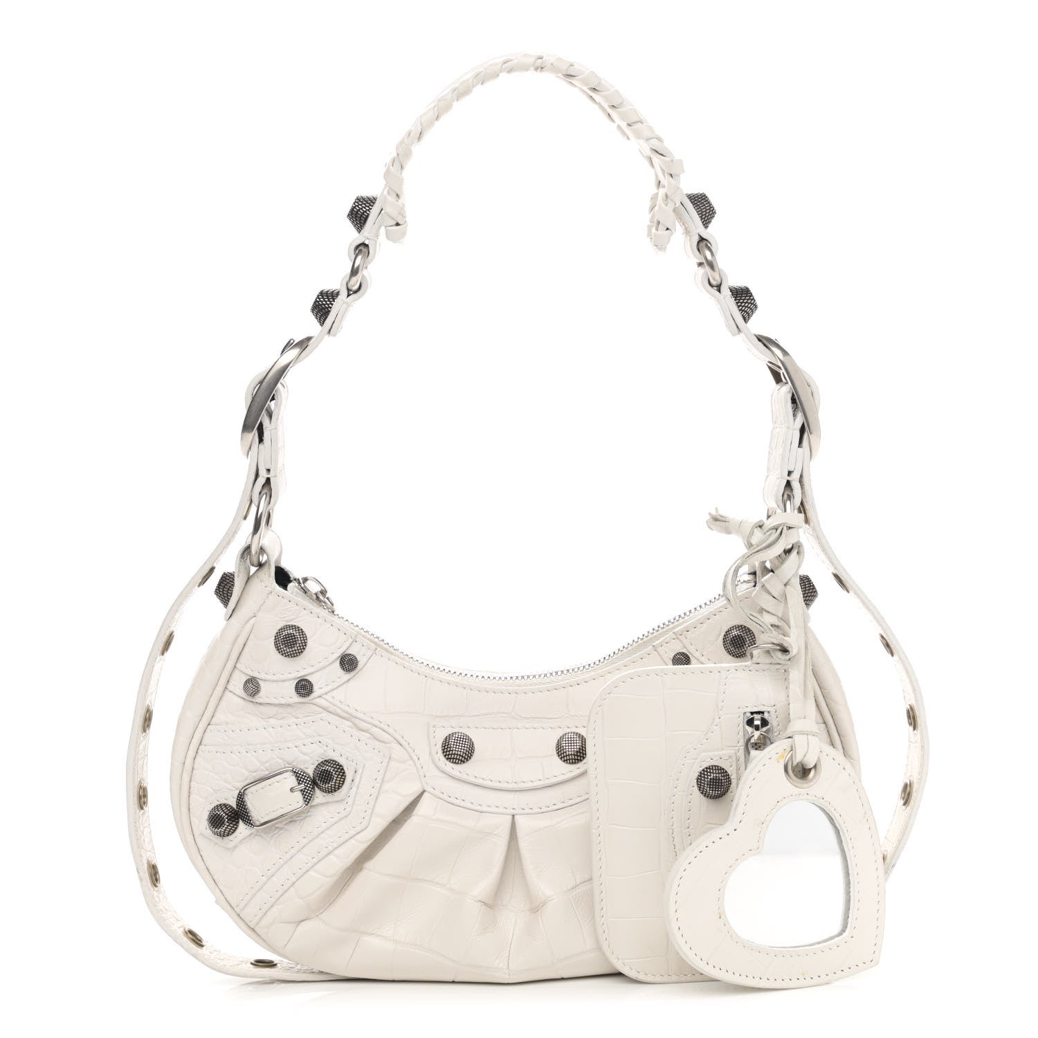 Balenciaga Extra Supple Calfskin Crocodile Embossed Le Cagole Shoulder Bag XS White 1 of 14