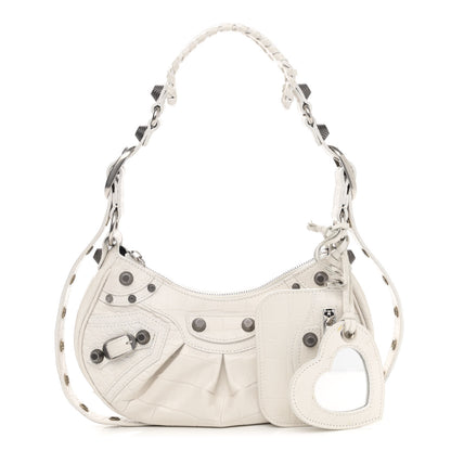 Balenciaga Extra Supple Calfskin Crocodile Embossed Le Cagole Shoulder Bag XS White 1 of 14