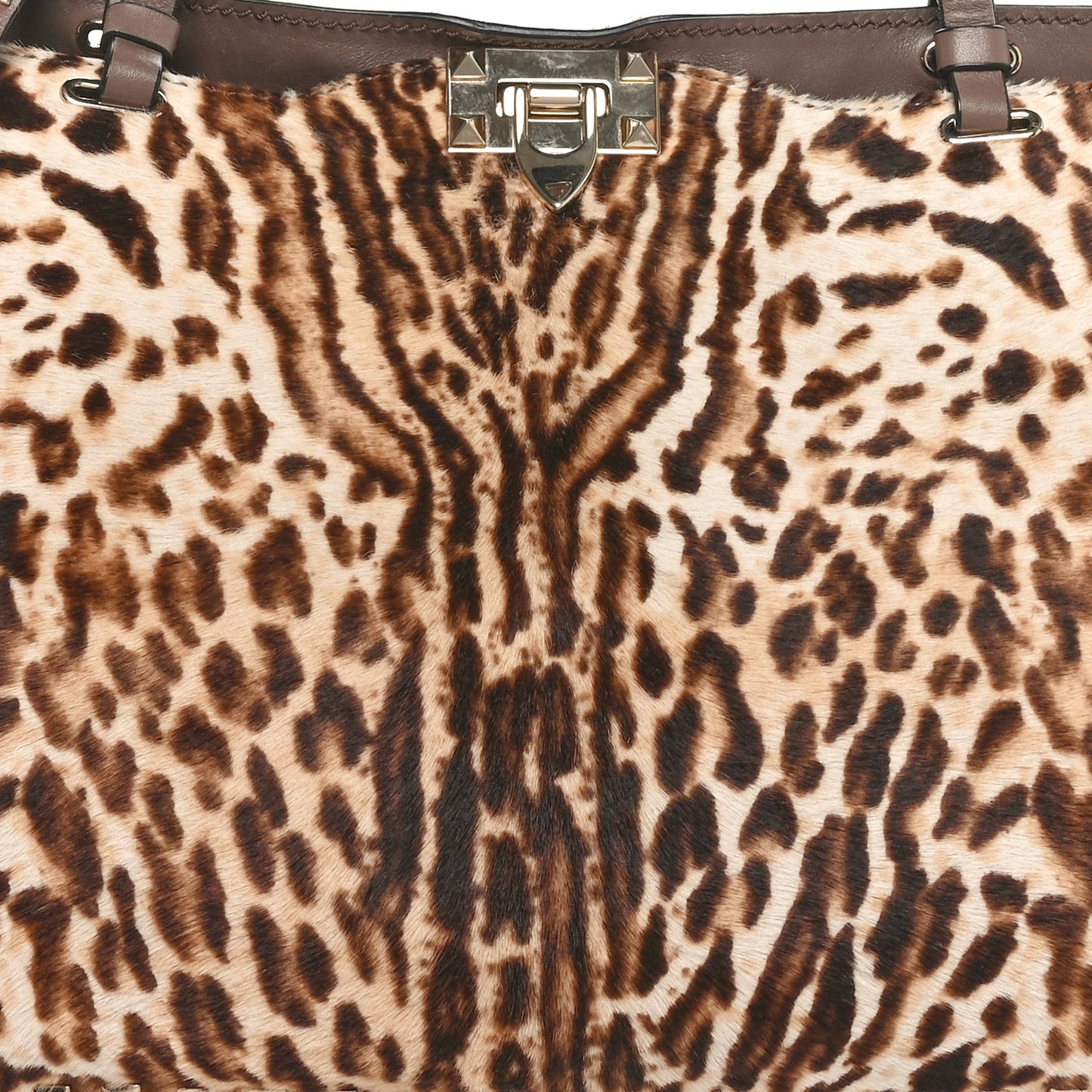 Calf Hair Leopard Print Medium Rockstud Tote Leopard