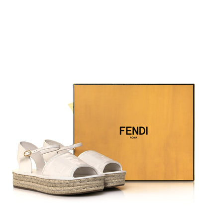 Fendi Nappa FF Embossed Espadrille Platform Sandals 38 Snow 9 of 9