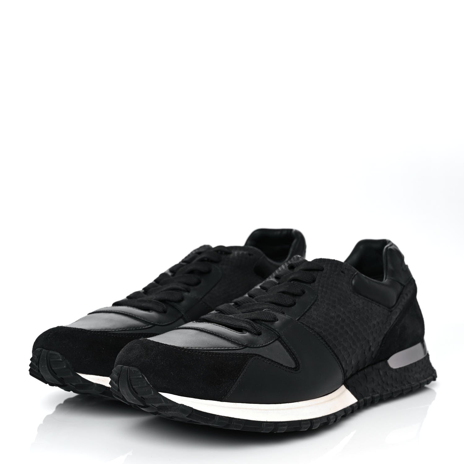 Louis Vuitton Calfskin Perforated Suede Mens Run Away Sneakers 9.5 Black 3 of 8