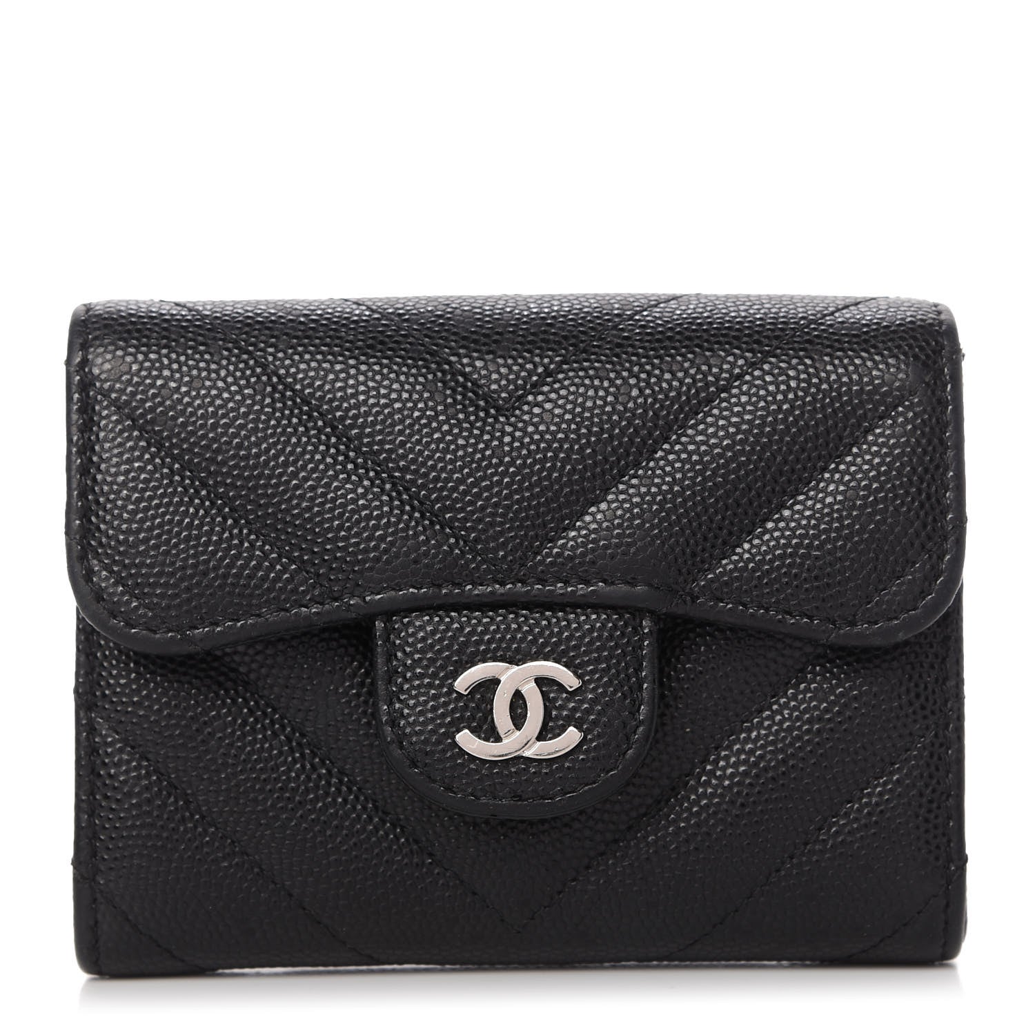 Chanel Caviar Chevron Quilted Card Holder Wallet Black 1 of 7