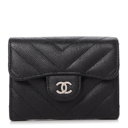 Chanel Caviar Chevron Quilted Card Holder Wallet Black 1 of 7