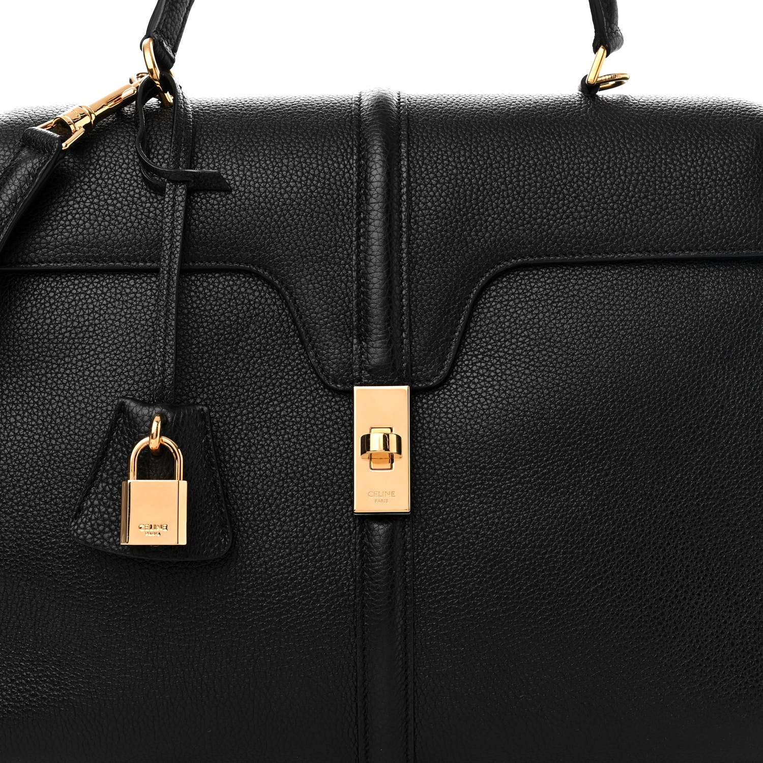 Celine Grained Calfskin Classique 16 Top Handle Bag Black 11 of 13