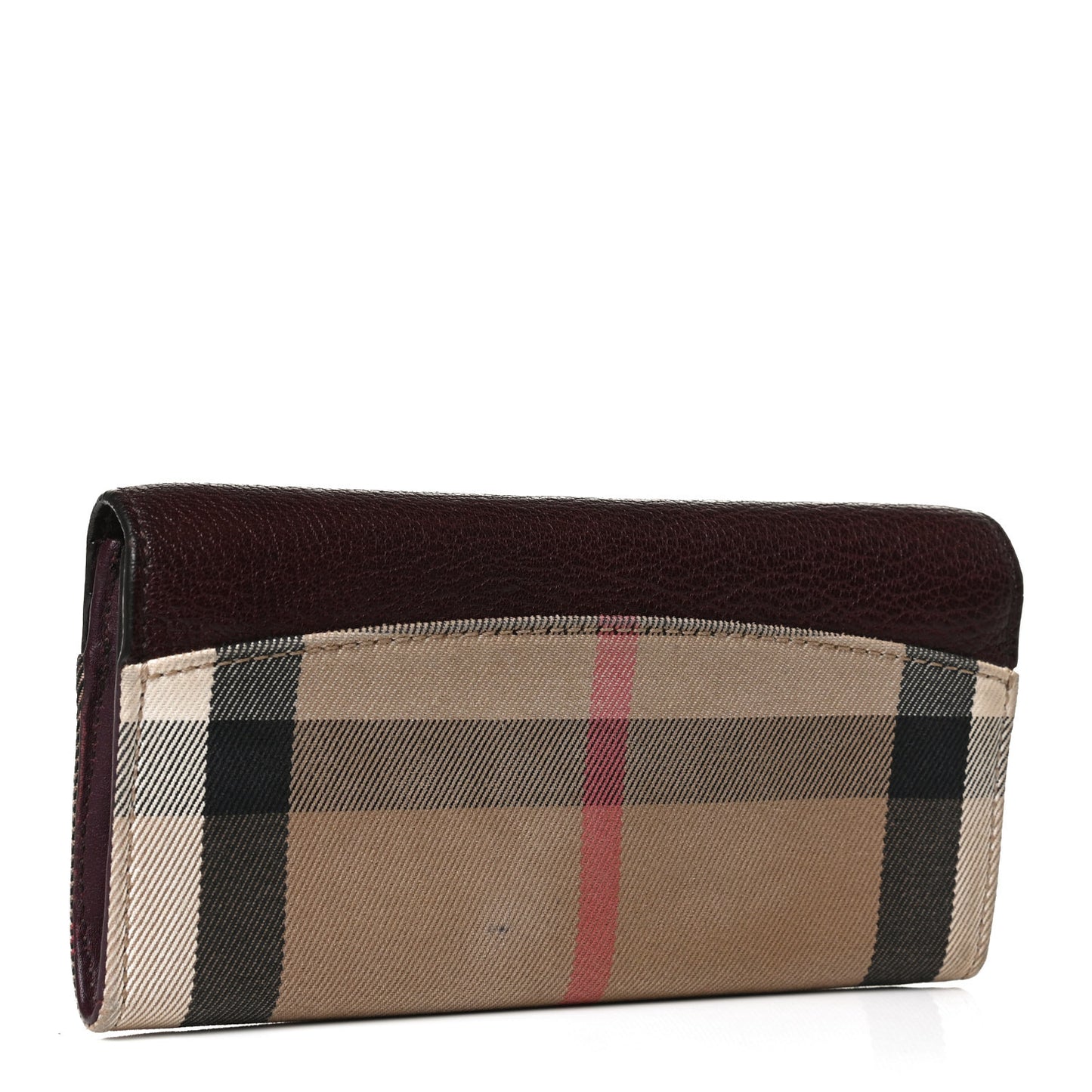 Grainy Calfskin House Check Continental Wallet Mahogany Red