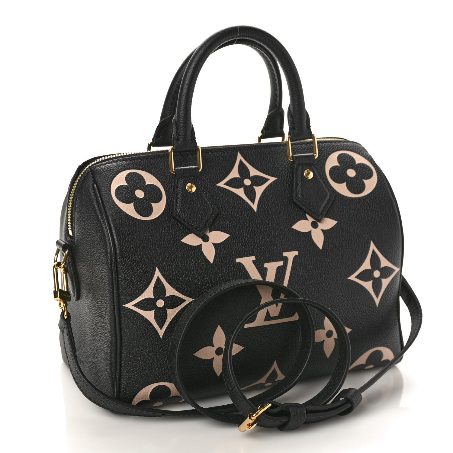 Louis Vuitton Empreinte Monogram Giant Speedy Bandouliere 25 Black Beige 2 of 9