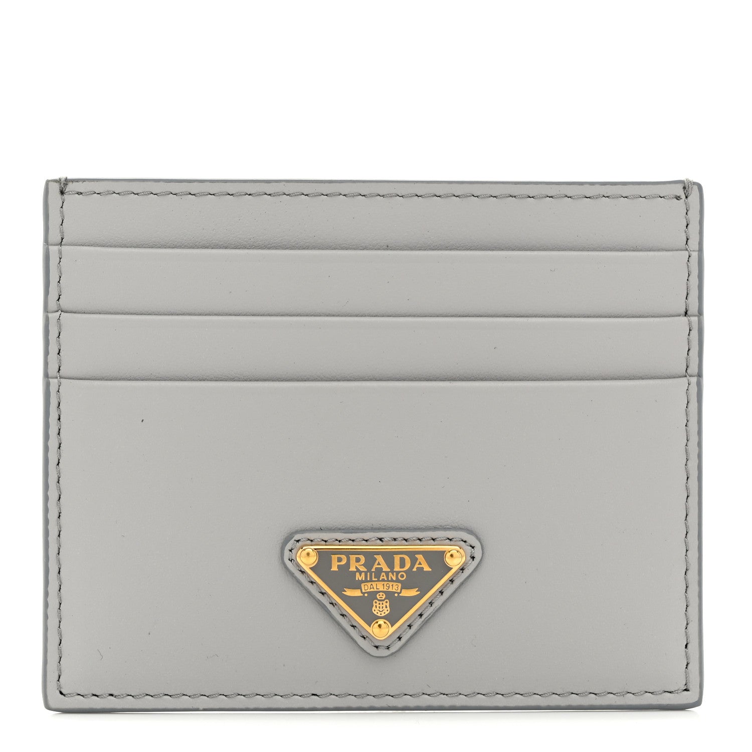 Prada Calfskin Triangle Card Holder Granite Gray 1 of 8