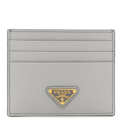 Prada Calfskin Triangle Card Holder Granite Gray 1 of 8