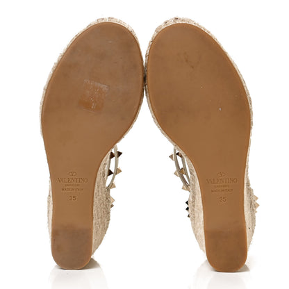 Valentino Garavani Grained Calfskin Rockstud Ankle Wrap Espadrille 15/85mm Wedges 35 Light Ivory 7 of 9