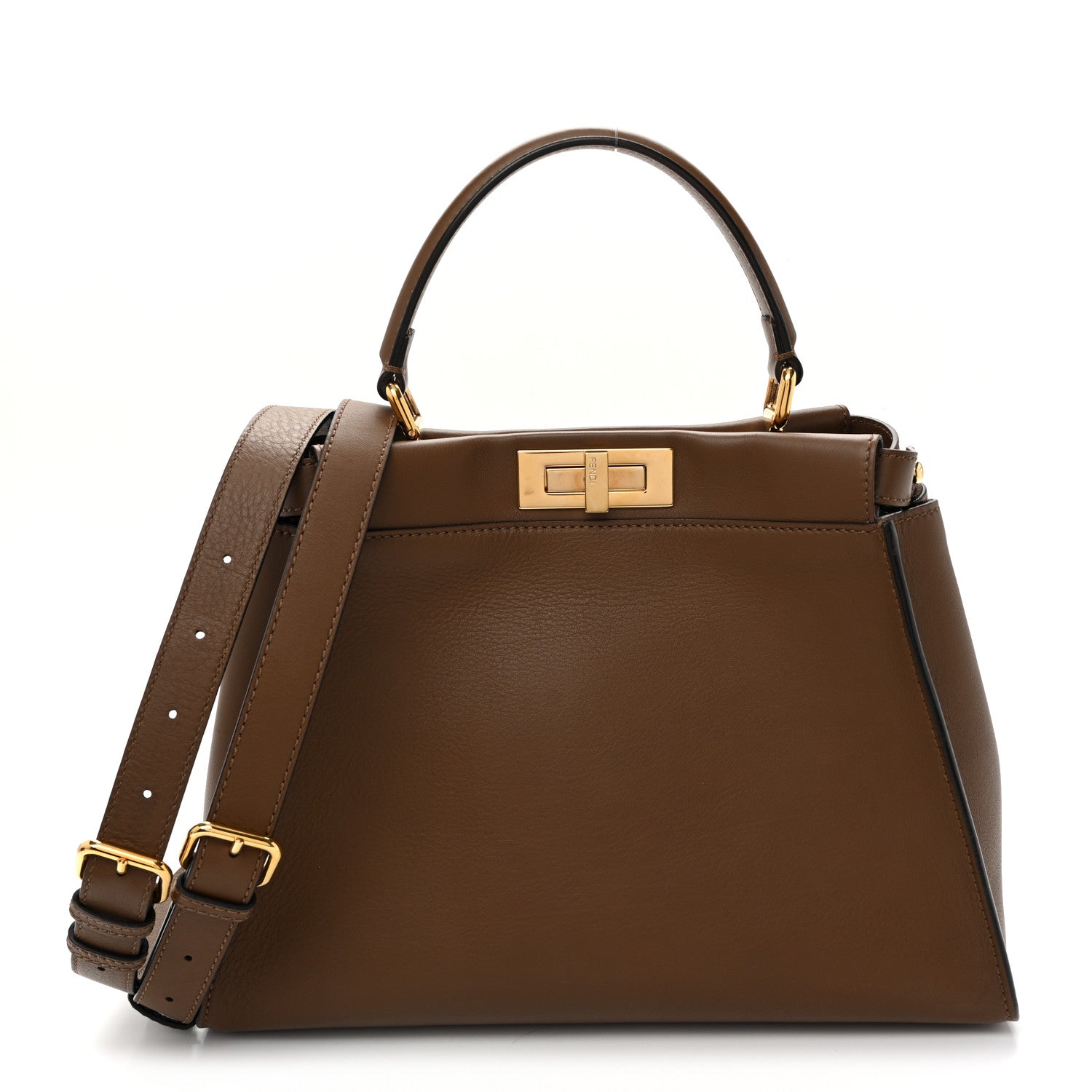Fendi Vitello Seta Fabric Jacquard Pequin Medium Peekaboo Iconic Satchel Foresta Tobacco 1 of 11