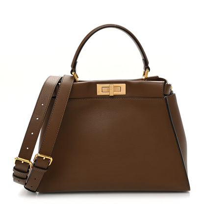 Fendi Vitello Seta Fabric Jacquard Pequin Medium Peekaboo Iconic Satchel Foresta Tobacco 1 of 11