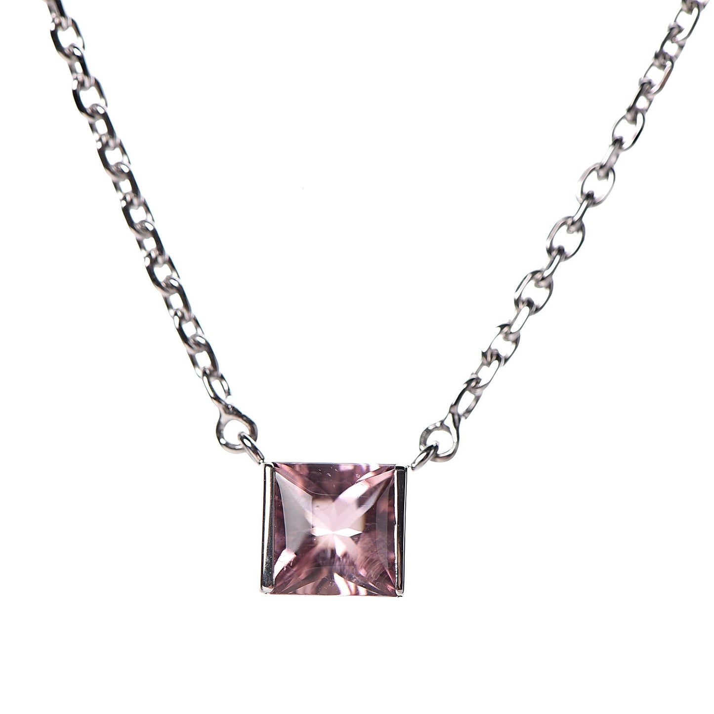 18K White Gold Pink Tourmaline Tank Pendant Necklace