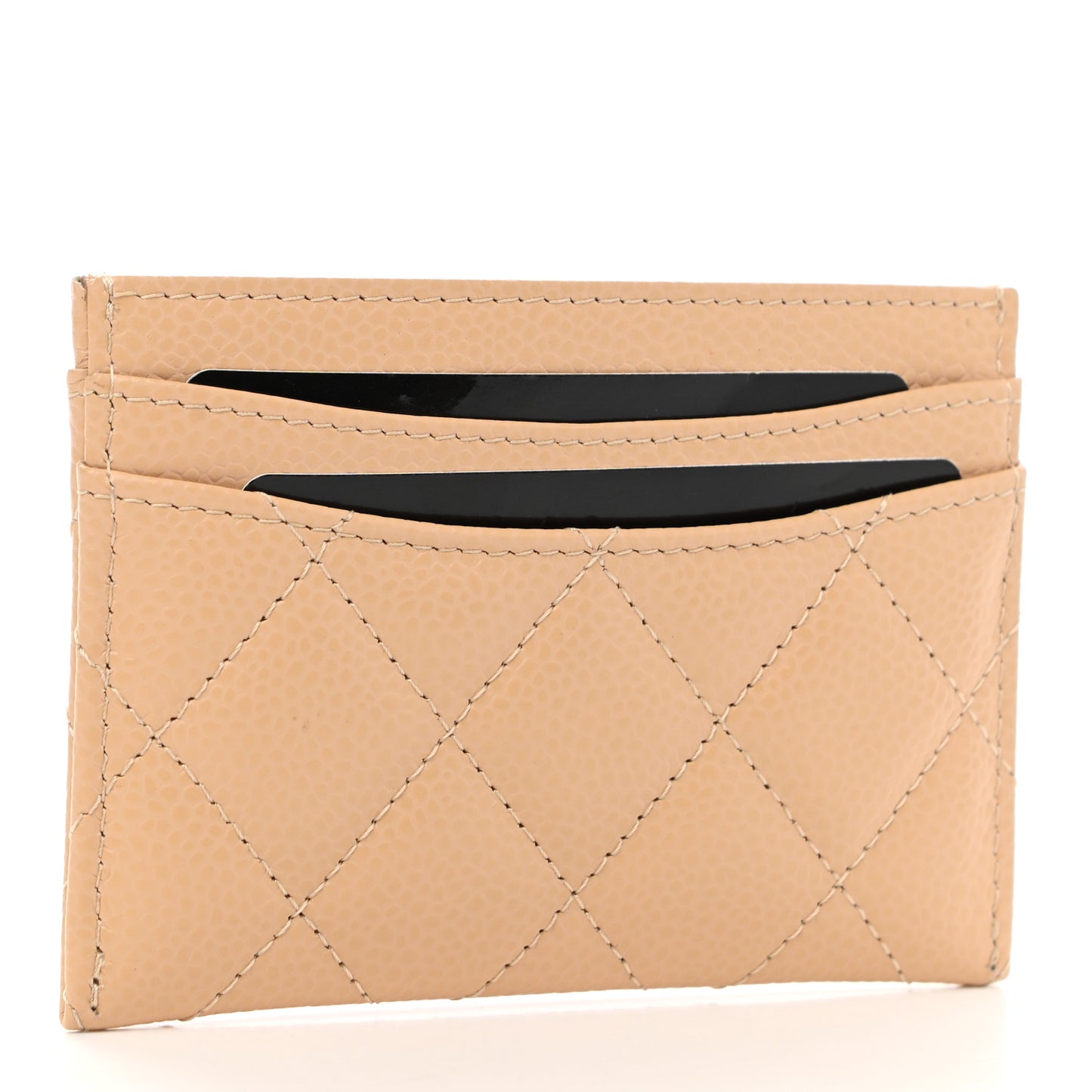 Caviar Quilted Card Holder Beige