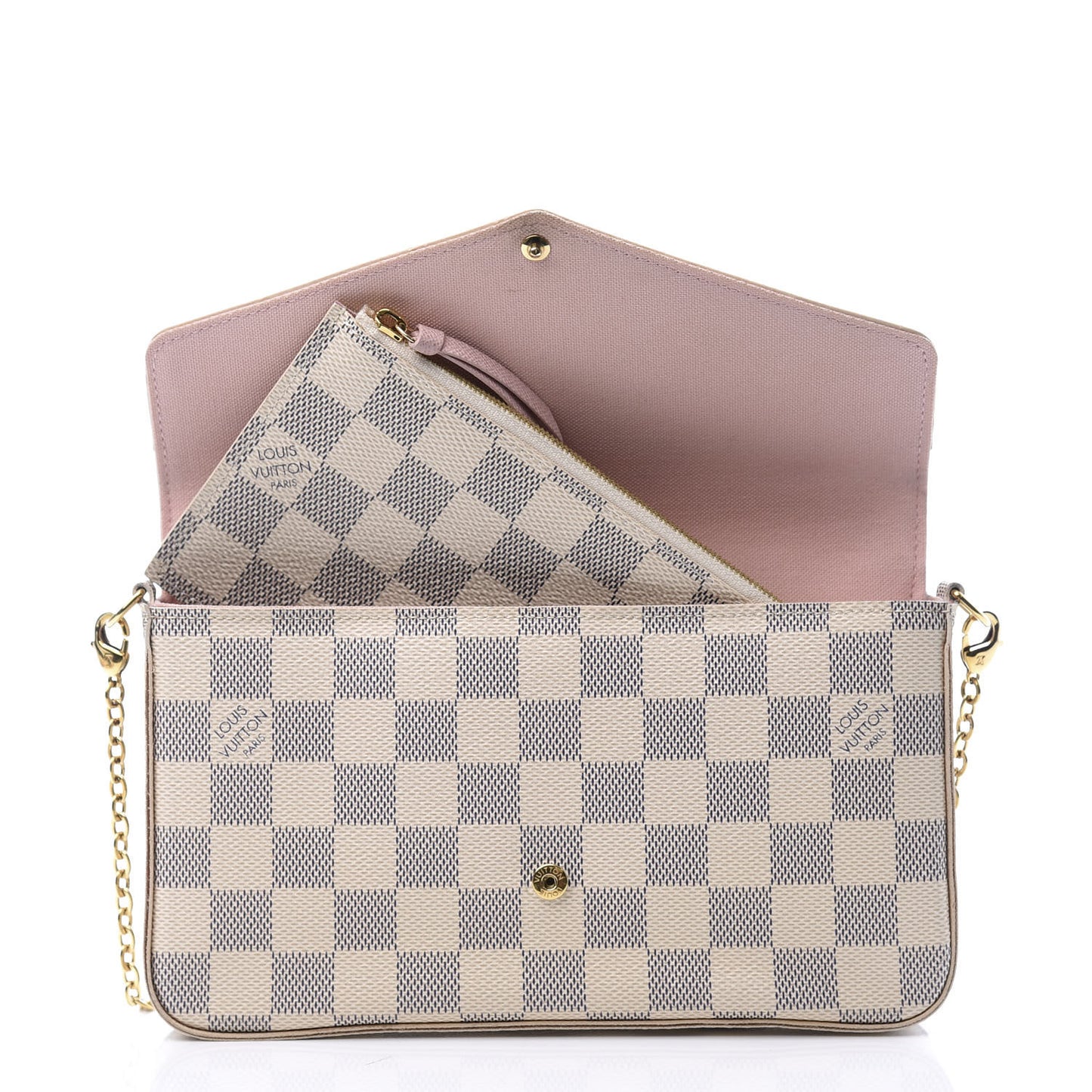 Damier Azur Pochette Felicie Chain Wallet Rose Ballerine