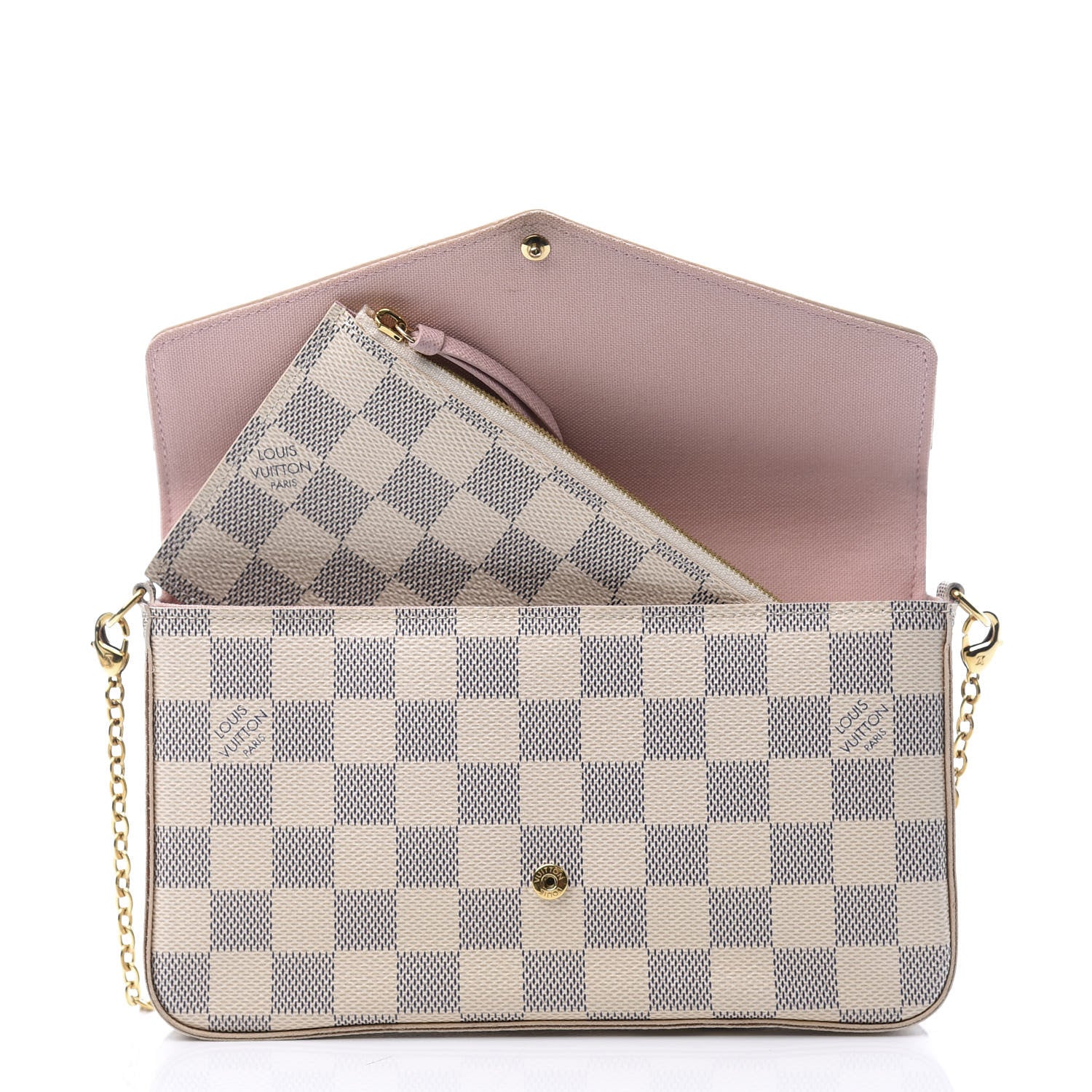 Louis Vuitton Damier Azur Pochette Felicie Chain Wallet Rose Ballerine 4 of 11
