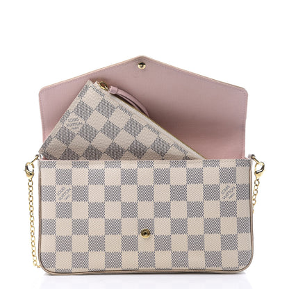 Louis Vuitton Damier Azur Pochette Felicie Chain Wallet Rose Ballerine 4 of 11