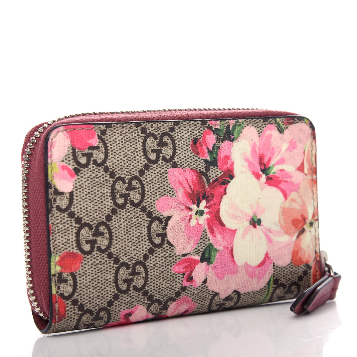 GG Supreme Monogram Blooms Zip Around Card Case Wallet Beige Multicolor Dry Rose