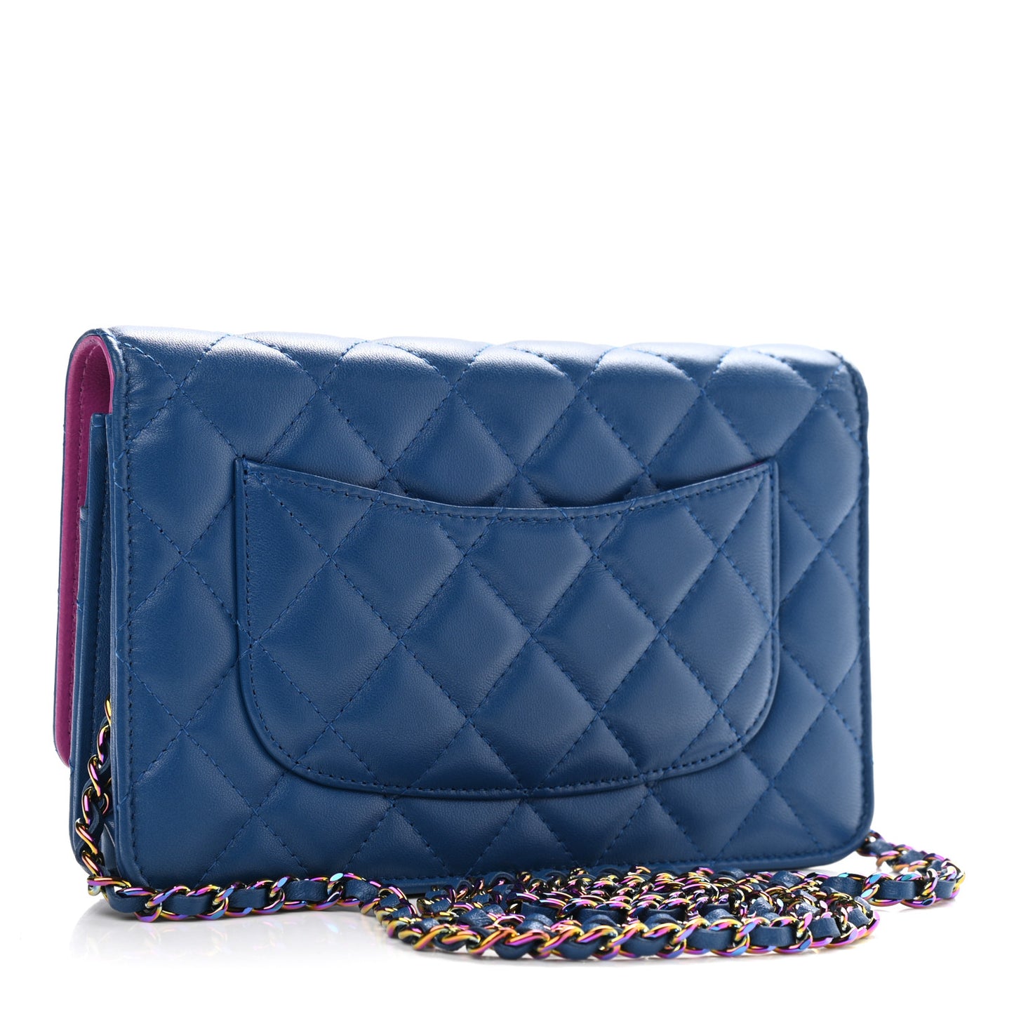 Lambskin Quilted Wallet On Chain WOC Dark Blue Pink