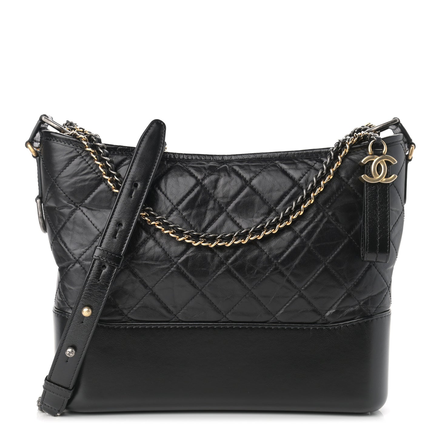 Aged Calfskin Quilted Medium Gabrielle Hobo Black