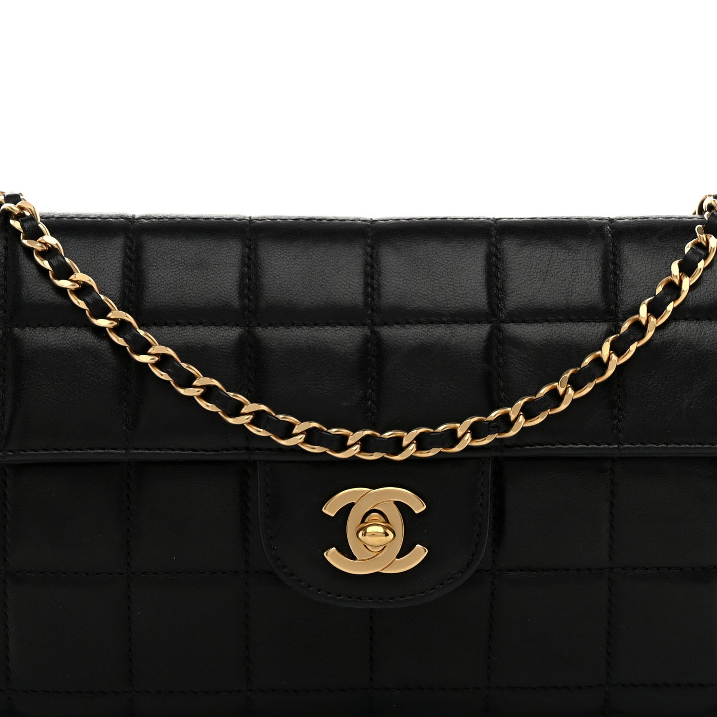 Lambskin East West Chocolate Bar Flap Black