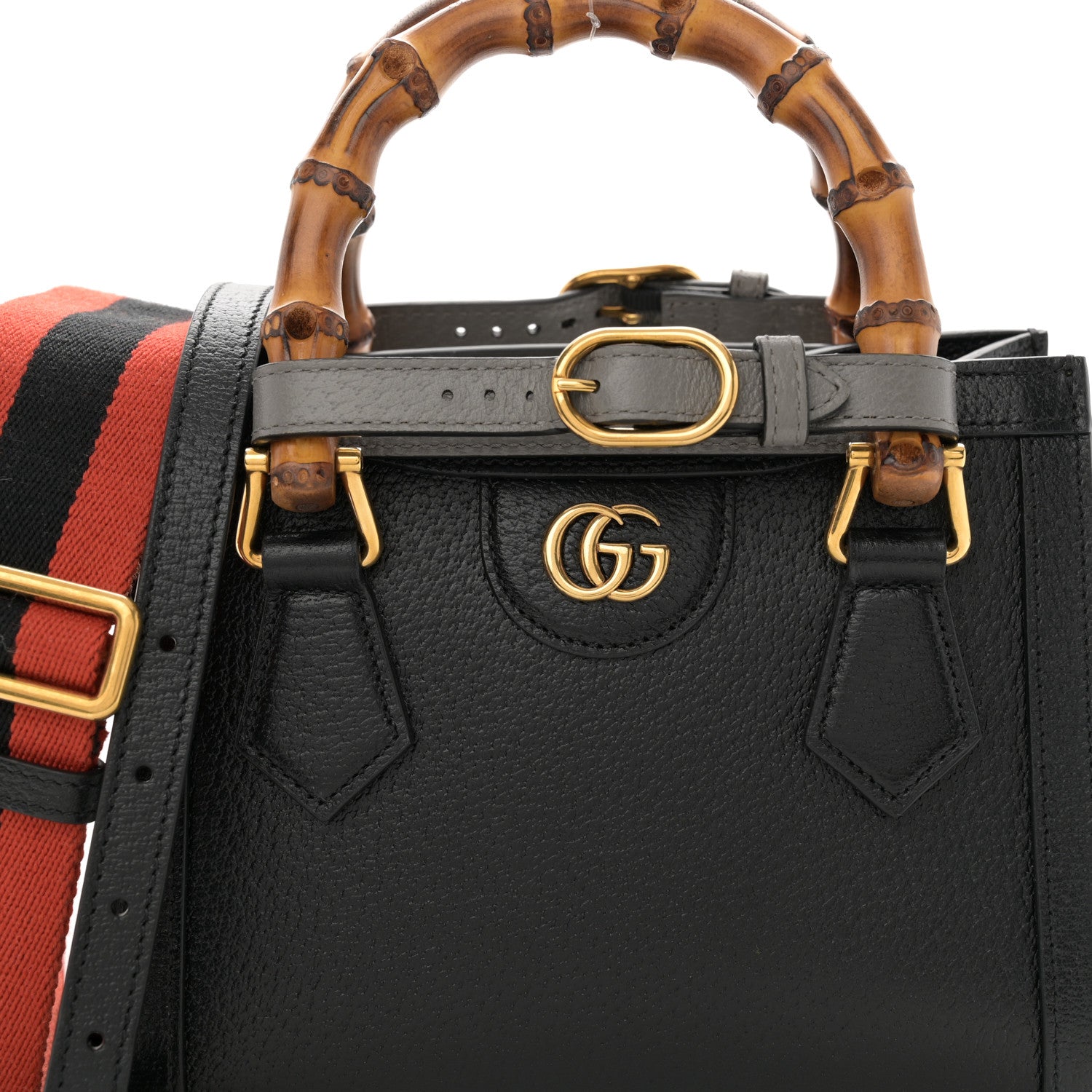 Gucci Textured Dollar Calfskin Web Mini Diana Tote Bag Black 8 of 10