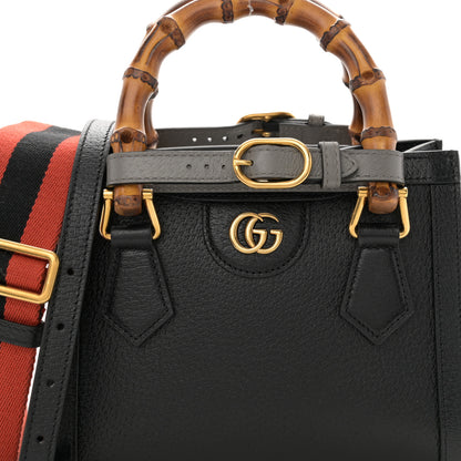 Gucci Textured Dollar Calfskin Web Mini Diana Tote Bag Black 8 of 10