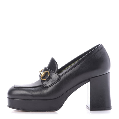 Gucci Goatskin Houdan Mid Heel Platform Loafers 37 Black 1 of 13