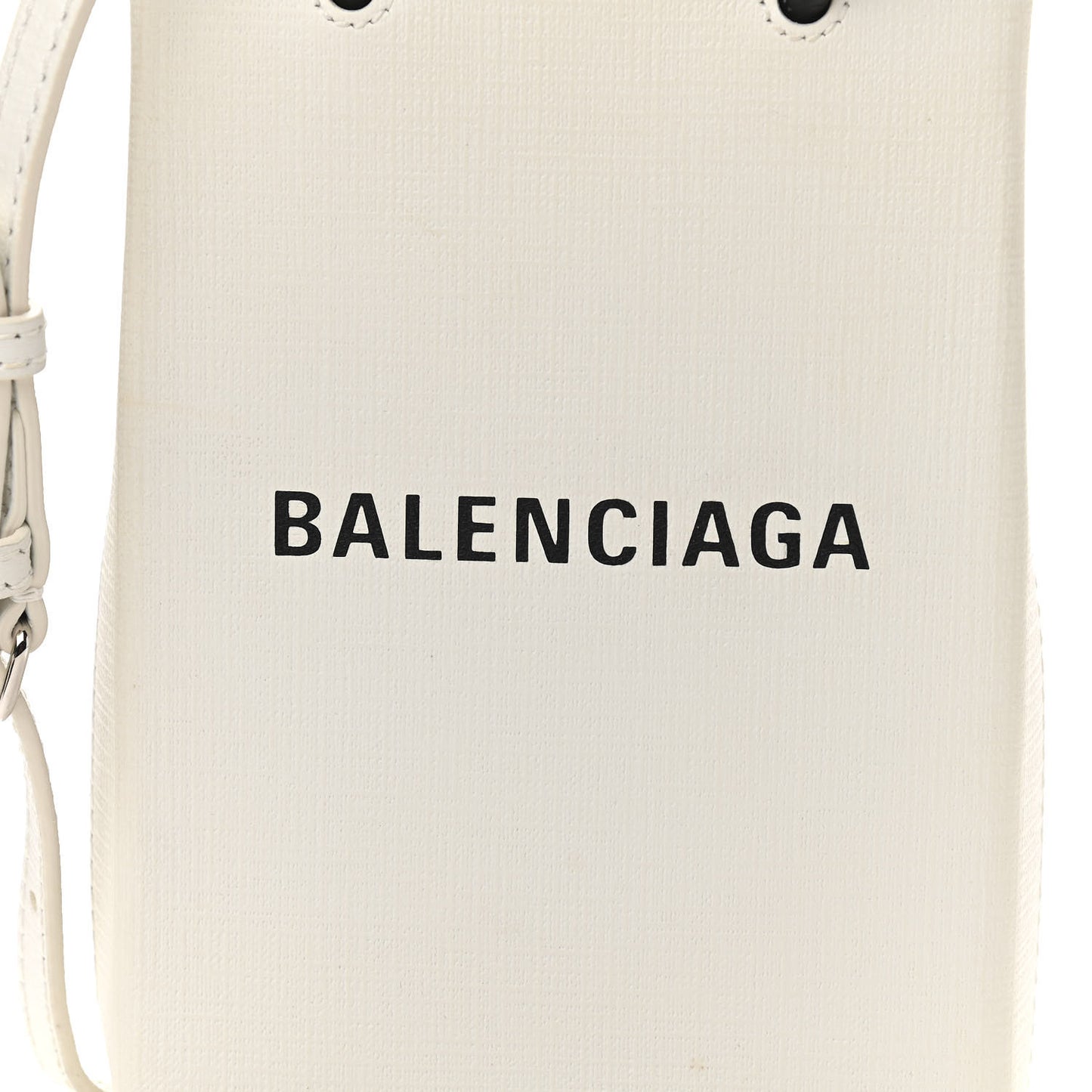 Squared Calfskin Logo Shopping Phone Holder Bag White