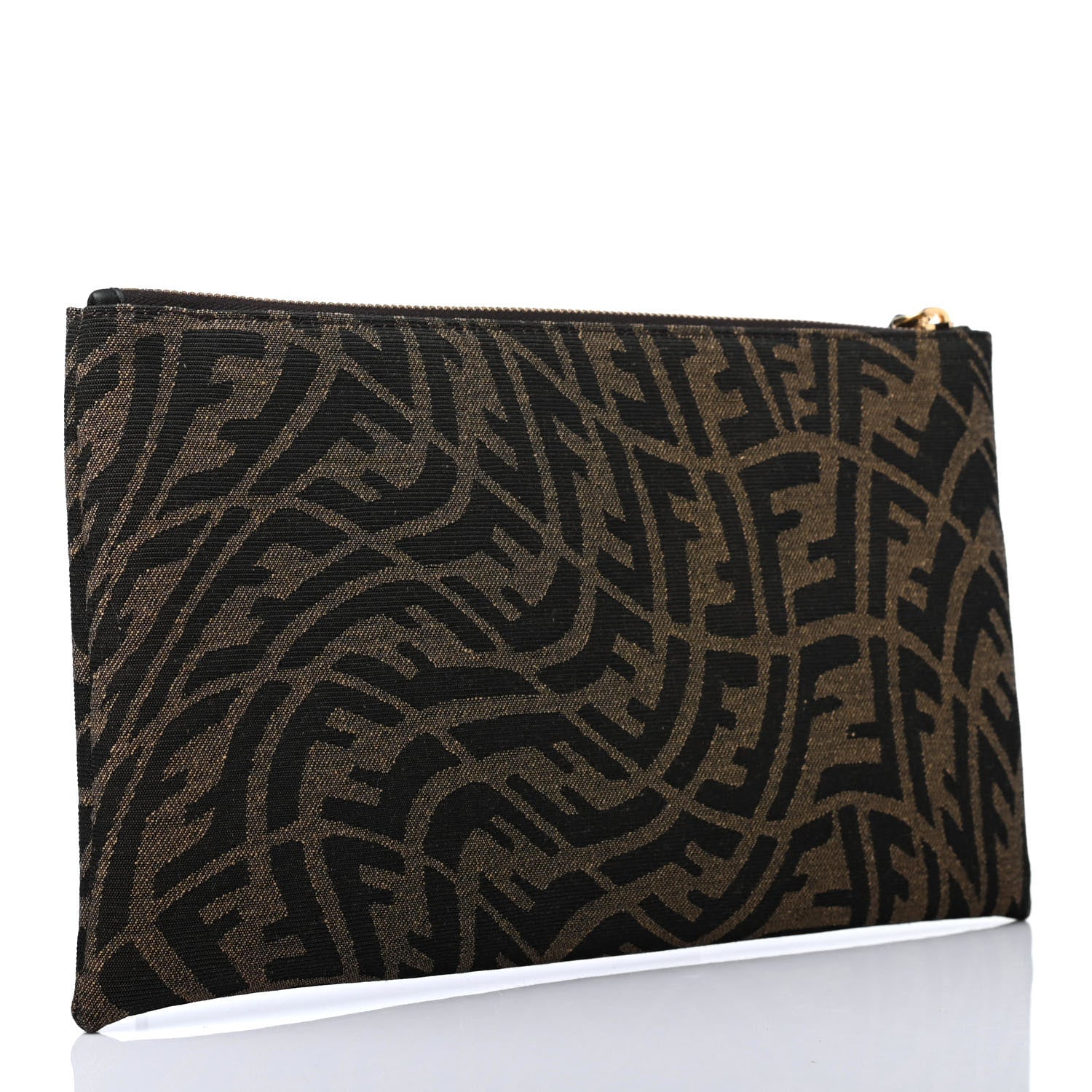 Fendi X SARAH COLEMAN Fabric Jacquard Vitello King FF Vertigo Medium Flat Pouch Tobacco Moro Black 2 of 4