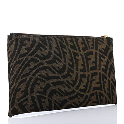 Fendi X SARAH COLEMAN Fabric Jacquard Vitello King FF Vertigo Medium Flat Pouch Tobacco Moro Black 2 of 4