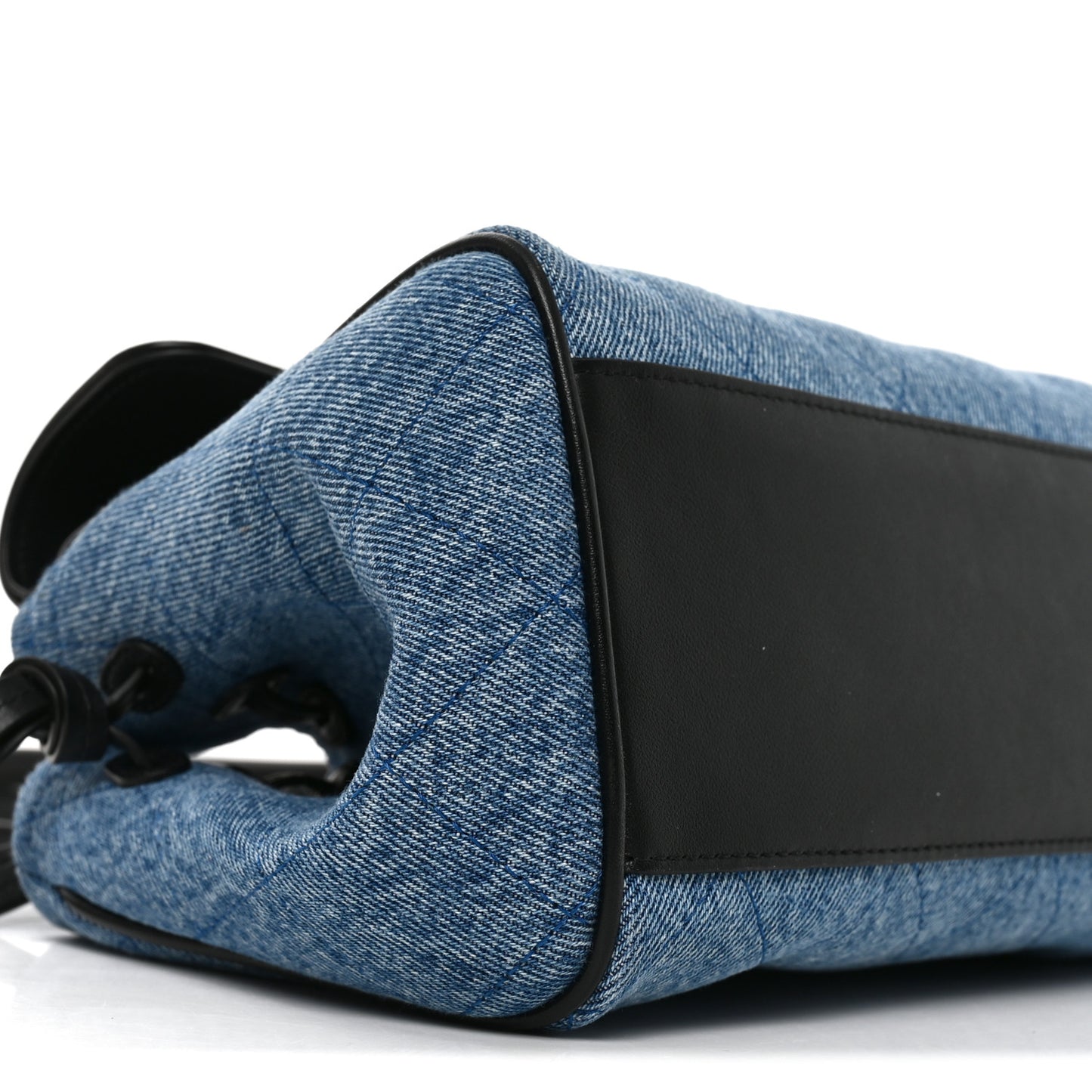 Calfskin Denim Stitched Urban Essentials Small Shopping Bag Blue Black