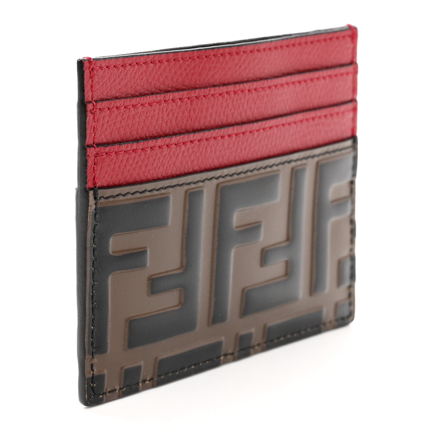 Fendi Vitello Cruise Bi-Color FF 1974 Embossed Card Holder Maya Black Fragola 3 of 8