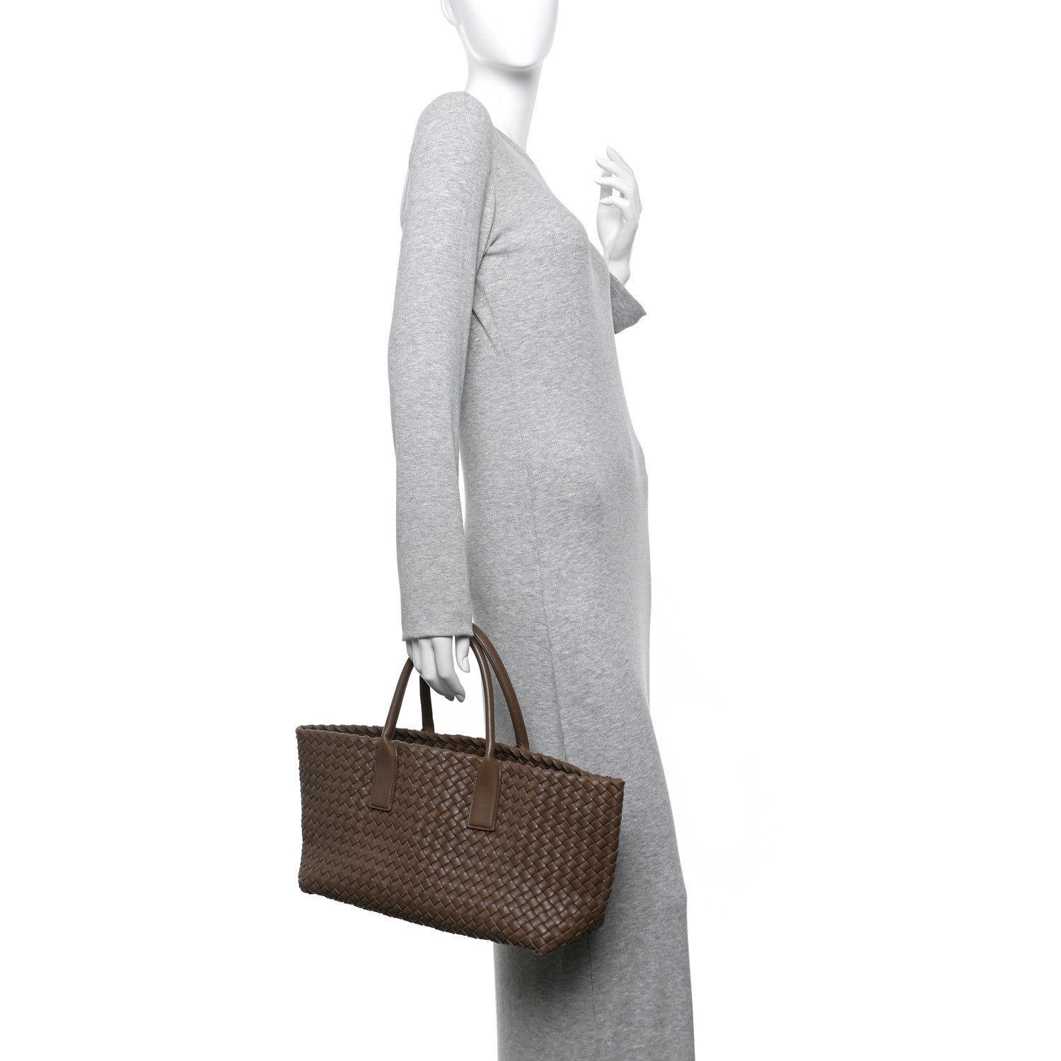 Bottega Veneta Lambskin Intreccio Small Cabat Taupe 1777811