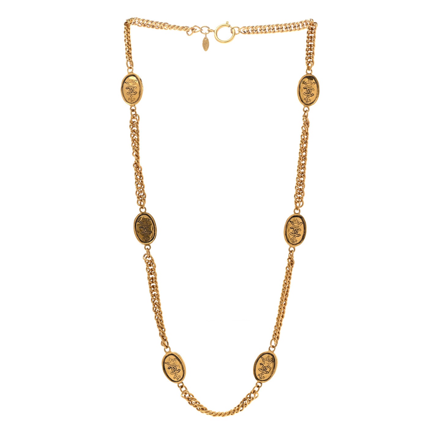Metal CC Long Chain Station Necklace Gold